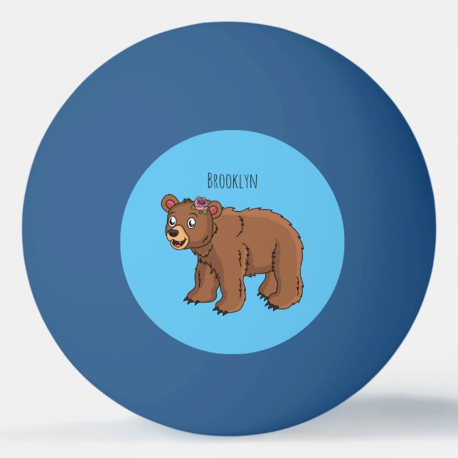 Niedlicher Bär mit Blume Cartoon Abbildung Tischtennisball (Vorderseite)