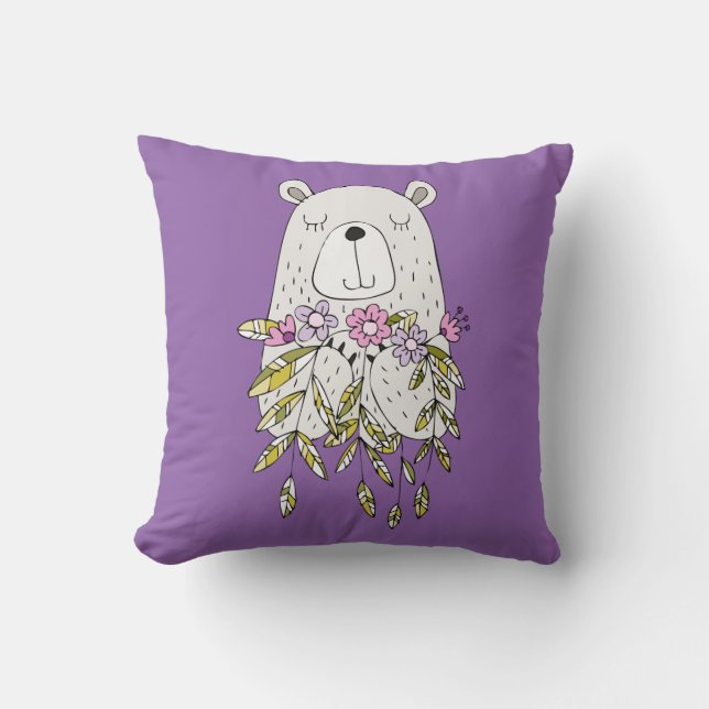 Niedlicher Bär mit Blume Kissen (Vorderseite)