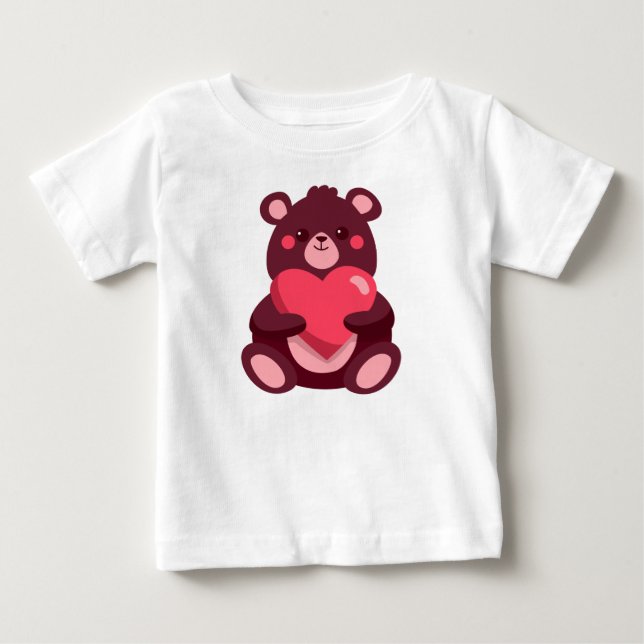 Niedlicher Bär mit Herz Baby T-shirt (Vorderseite)