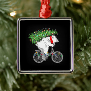 Niedlicher Bär mit Weihnachtsbaumgeschenk für Radf Ornament Aus Metall