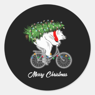 Niedlicher Bär mit Weihnachtsbaumgeschenk für Radf Runder Aufkleber