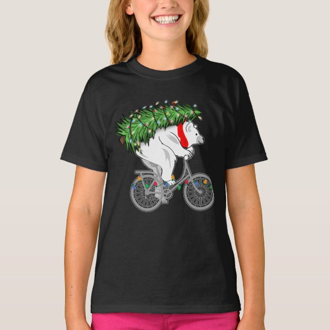 Niedlicher Bär mit Weihnachtsbaumgeschenk für Radf T-Shirt (Vorderseite)