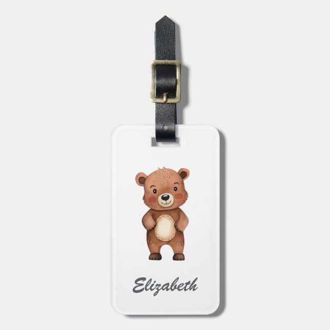 Niedlicher Bär Personalisiert Kid Gepäckanhänger (Vorderseite vertikal)