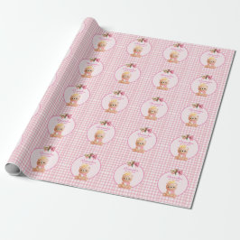 Niedlicher Bär Pink Gingham Personalisiert Girls G Geschenkpapier