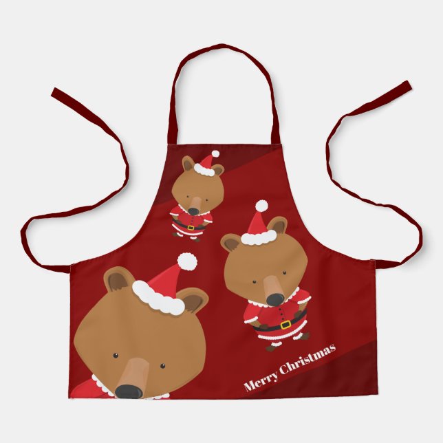 Niedlicher Bär Santa Burgundy Frohe Weihnachtsfeie Schürze (Vorderseite)