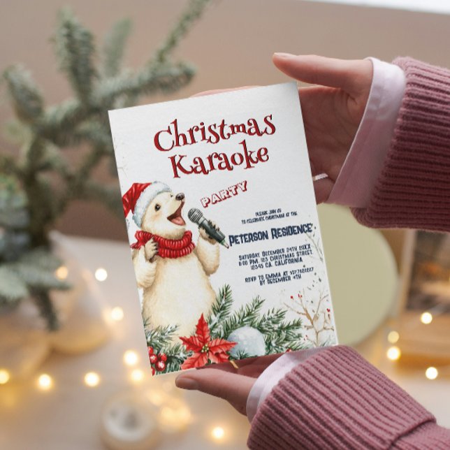 Niedlicher Bär Singen Weihnachten Karaoke Party Einladung (Von Creator hochgeladen)