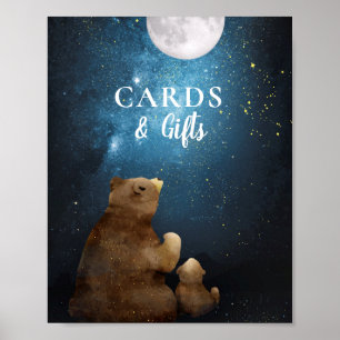 Niedlicher Bär über den Mondkarten Geschenke Poster