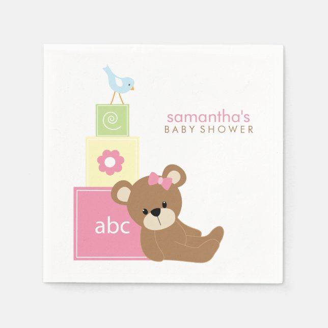 Niedlicher Bär und Alphabet Toy Blocks Serviette (Vorderseite)