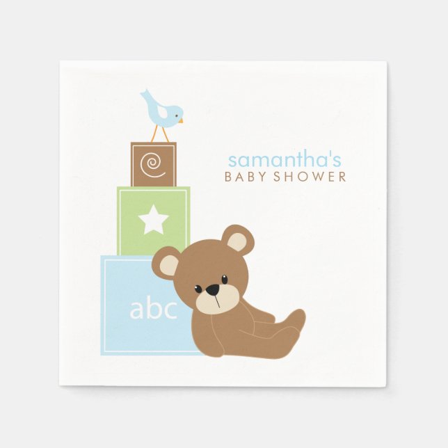 Niedlicher Bär und Alphabet Toy Blocks Serviette (Vorderseite)