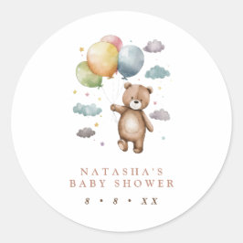 Niedlicher Bär und Balloons Baby Dusche Gefallen Runder Aufkleber