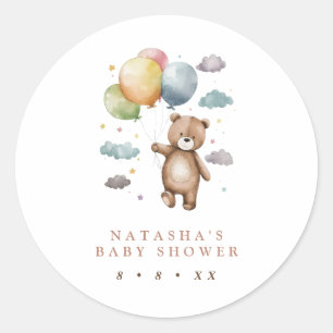 Niedlicher Bär und Balloons Baby Dusche Gefallen Runder Aufkleber