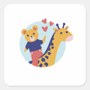 Niedlicher Bär und Giraffe Quadratischer Aufkleber