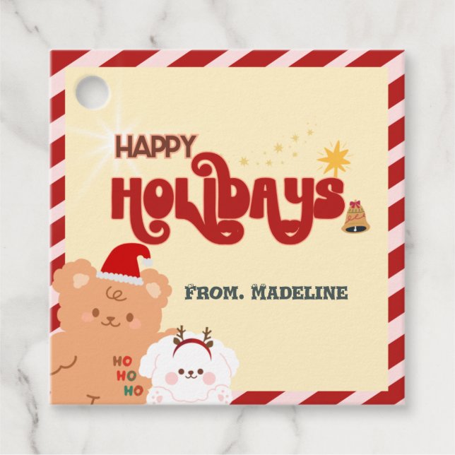 Niedlicher Bär und Hunde Weihnachten Geschenkanhänger (Vorderseite)