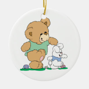 Niedlicher Bär und Osterhase Keramikornament