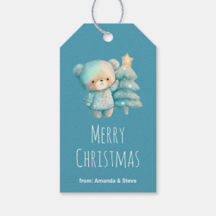 Niedlicher Bär und Weihnachtsbaum Aquamariner Urla Geschenkanhänger