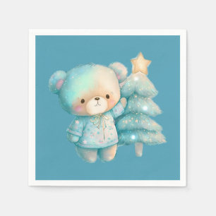 Niedlicher Bär und Weihnachtsbaum Aquamariner Urla Serviette