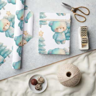 Niedlicher Bär und Weihnachtsbaum Urlaub Geschenkpapier