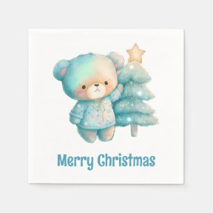 Niedlicher Bär und Weihnachtsbaum Urlaub Serviette