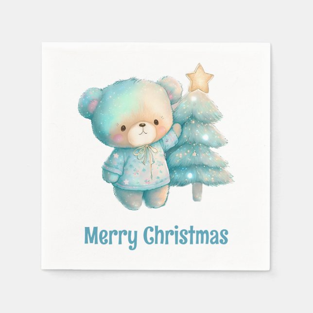 Niedlicher Bär und Weihnachtsbaum Urlaub Serviette (Vorderseite)