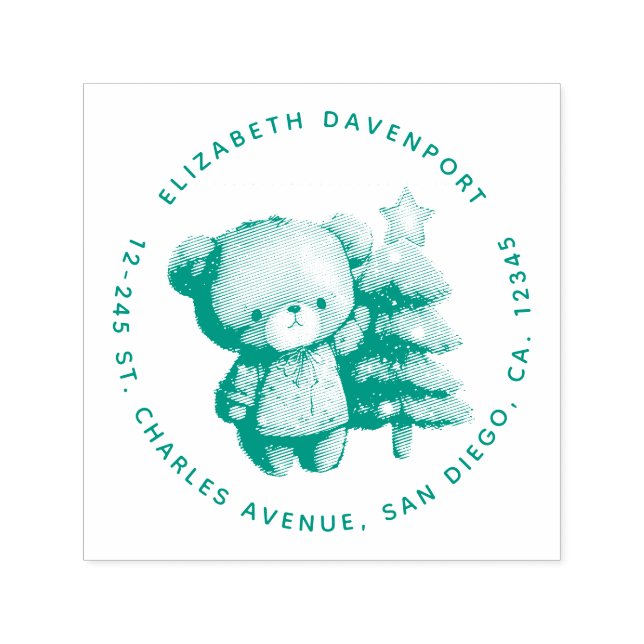 Niedlicher Bär und Weihnachtsbaumadresse Permastempel (Design)