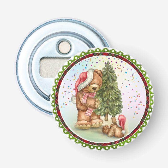 Niedlicher Bär Weihnachtsbaum Konfetti Urlaub Flaschenöffner (Vorderseite)