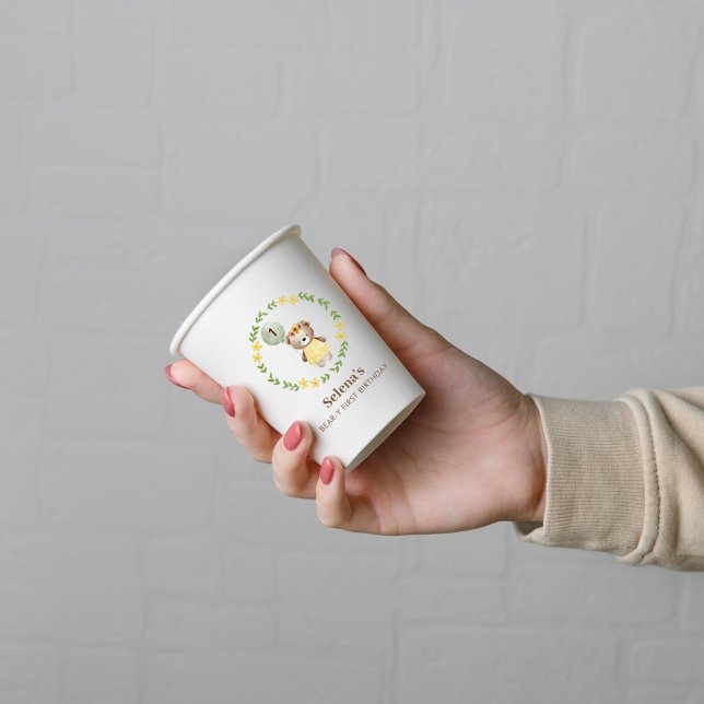 Niedlicher Bär zum Geburtstag Pappbecher (Bear First Birthday Paper Cup)