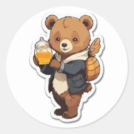 Niedlicher BärenCartoon mit Honey Illustration Runder Aufkleber