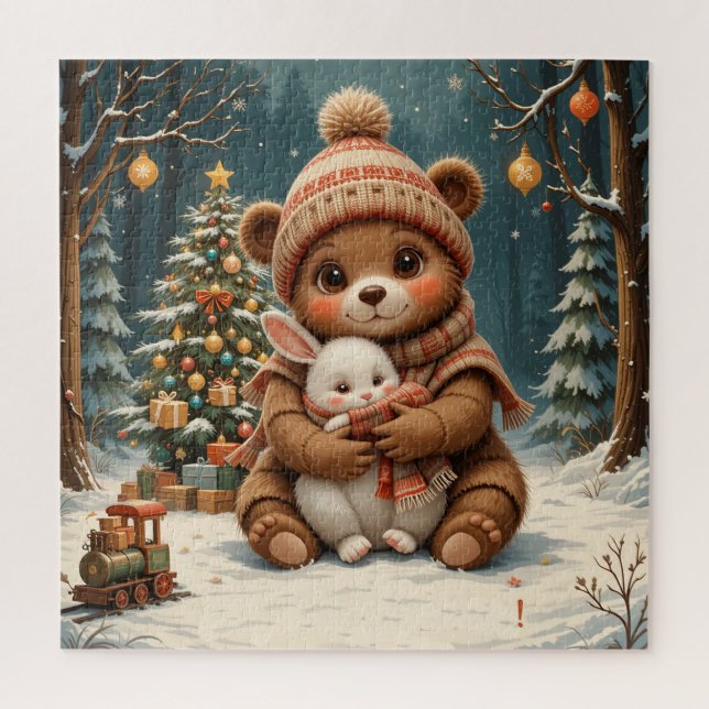 Niedlicher Bärenholz Bunny Nah Weihnachtsbaum (Vertikal)