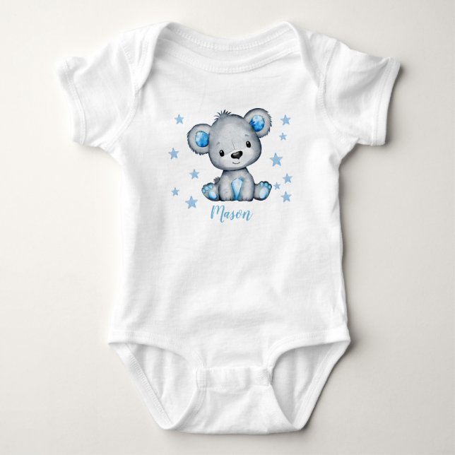 Niedlicher Bärenjungen-Bodysuit mit individuelle N Baby Strampler (Vorderseite)