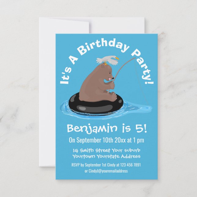 Niedlicher Bärenkuchen Cartoon Geburtstag Einladung (Vorderseite)