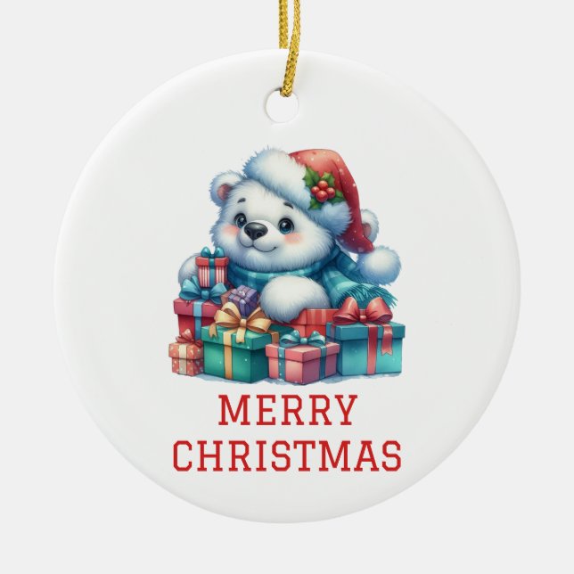 Niedlicher Bärenkuchen Weihnachten Keramik Ornament (Vorne)