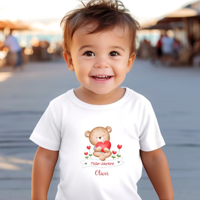 Niedlicher Bärenmeister Valentine Junge Personalis Kleinkind T-shirt (Cute Bear Mister Valentine Boy Personalized Name Toddler T-shirt)