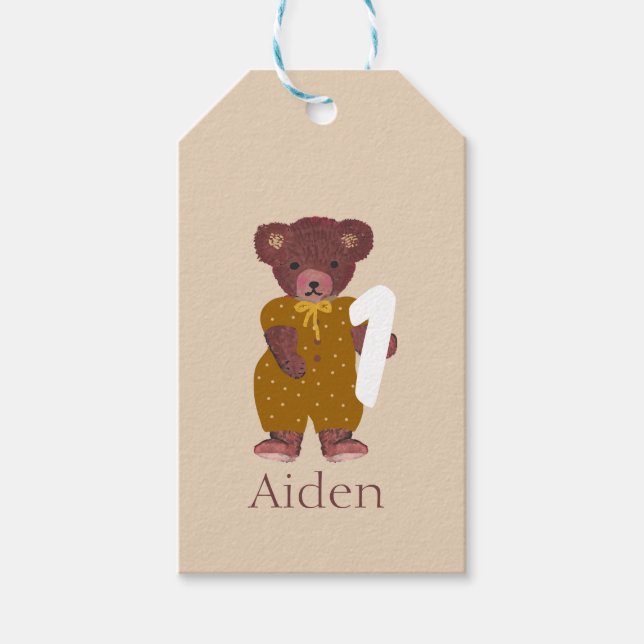 Niedlicher Bärenname Neutrale Beige Erster 1. Gebu Geschenkanhänger (Vorderseite)