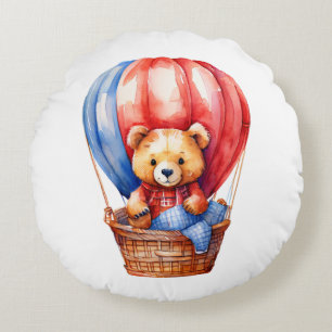Niedlicher Bärenritt in einem Heißluftballon Kisse Rundes Kissen