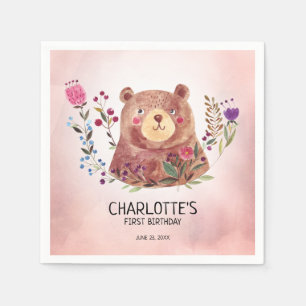 Niedlicher Bärn-und des Blumen-Kindes Geburtstag Serviette
