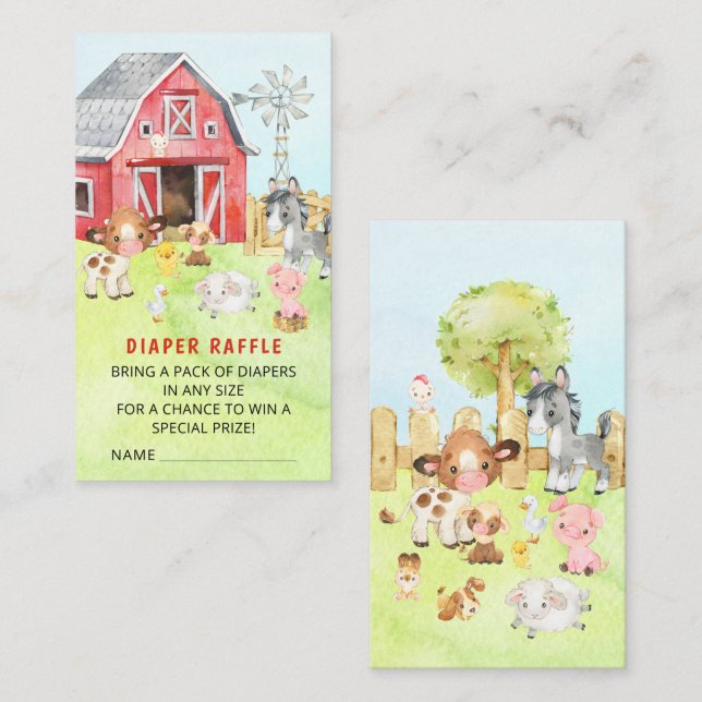 Niedlicher Barnyard Friends Baby Duschdusche Winde Begleitkarte (Vorne/Hinten)