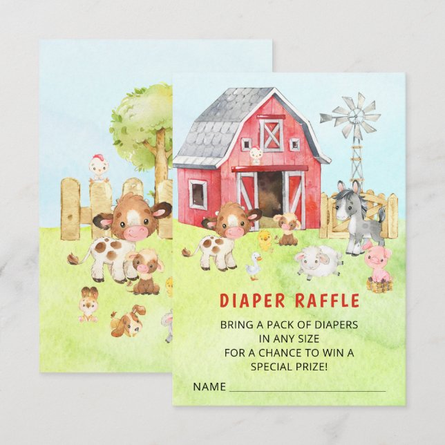 Niedlicher Barnyard Friends Baby Duschdusche Winde Einladung (Vorne/Hinten)