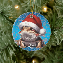 Niedlicher Bartdrache und Weihnachtsmannmütze