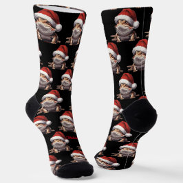 Niedlicher Bartdrache und Weihnachtsmannmütze Schw Socken