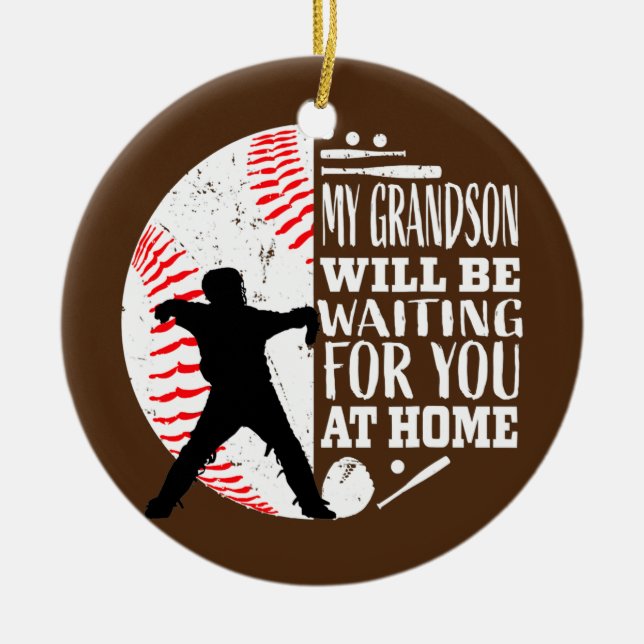 Niedlicher Baseball-Catcher Oma Opa Grandson Keramik Ornament (Vorne)