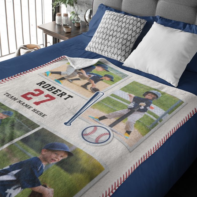 Niedlicher Baseball Fan Personalisiert Sport Fleecedecke (Modern Baseball Photo Collage Custom Blanket)