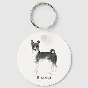Niedlicher Basenji-Hund in Schwarz-Weiß-Schrift un Schlüsselanhänger