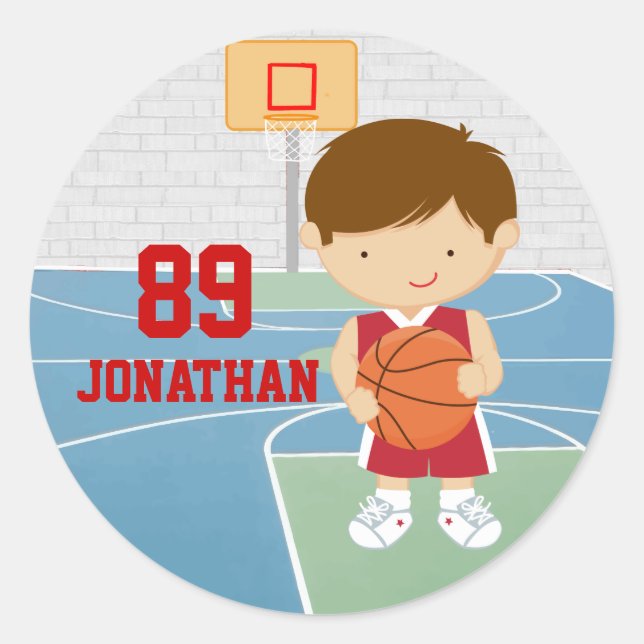 Niedlicher Basketballspieler Runder Aufkleber (Vorderseite)