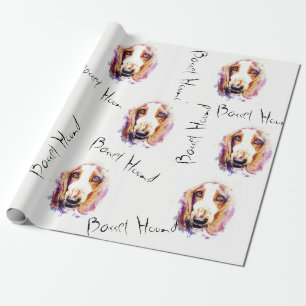 Niedlicher Basset-Hund Kopf-Gesicht Sketch Geschen Geschenkpapier