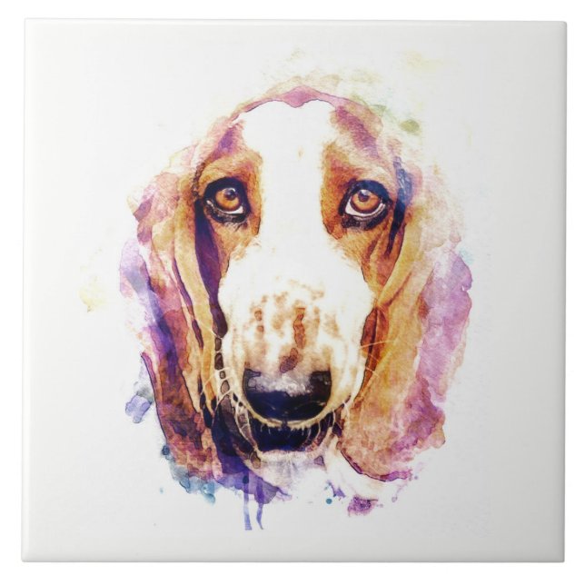 Niedlicher Basset-Hund Kopf-Gesicht Welpe Fliese (Vorderseite)