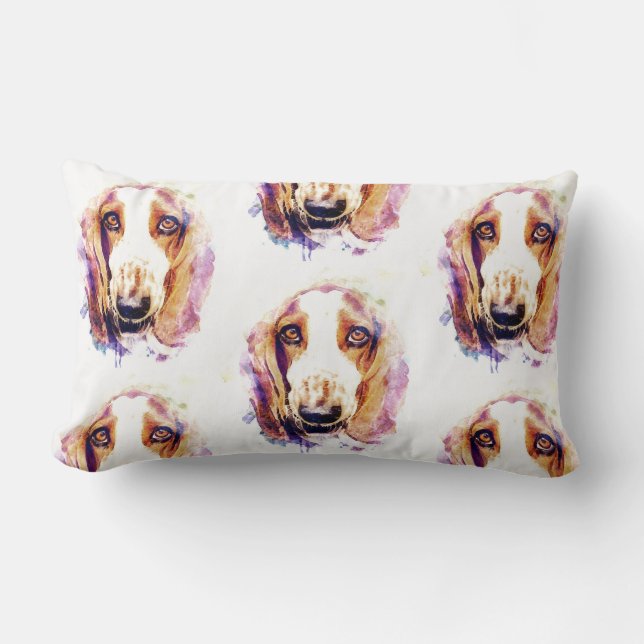 Niedlicher Basset-Hund Kopf-Gesicht Welpe Lendenkissen (Vorderseite)
