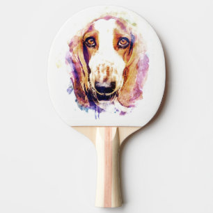 Niedlicher Basset-Hund Kopf-Gesicht Welpe Tischtennis Schläger