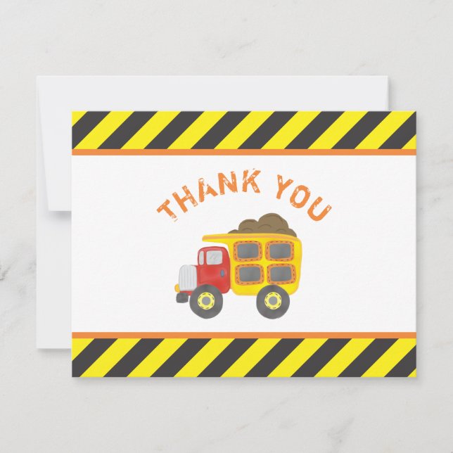 Niedlicher Bau Geburtstagsparty Dump Truck Dankeskarte (Vorderseite)