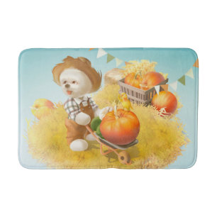 Niedlicher Bauer Hund mit Pumpkin Badematte