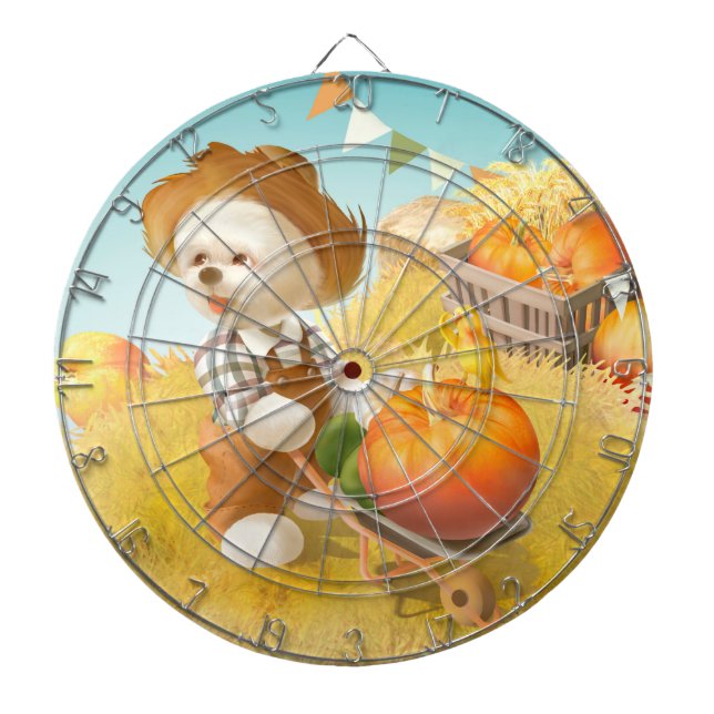 Niedlicher Bauer Hund mit Pumpkin Dartscheibe (vorne)